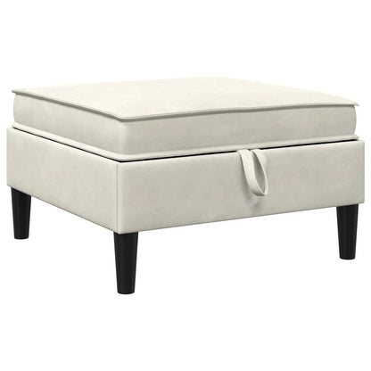 Pouf repose-pieds creme avec rangement, vu en biais