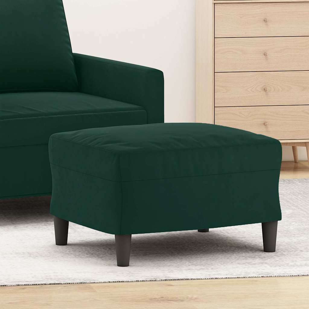 Repose-pieds vert foncé en velours, en situation dans le salon