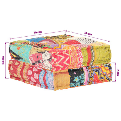 Dimensions du pouf patchwork : 70 x 70 x 34 cm