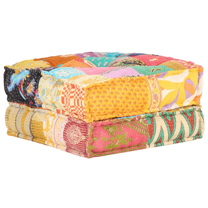 Pouf patchwork replié aux motifs jaunes et verts