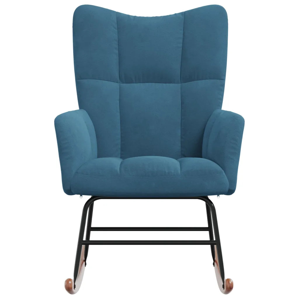 Un Fauteuil à Bascule en velours ultraconfortable, de couleur Bleu Canard.