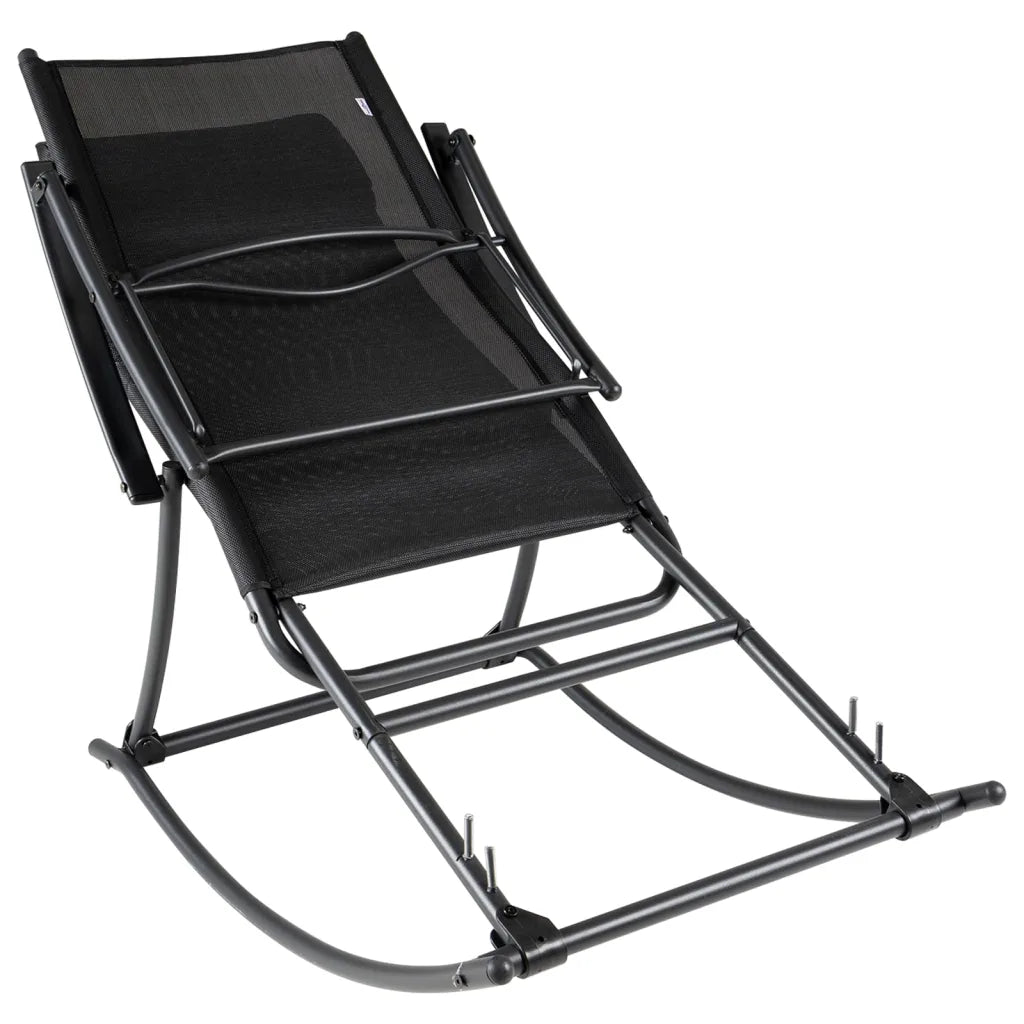 Un Fauteuil à Bascule Pliable noir confortable et pratique.