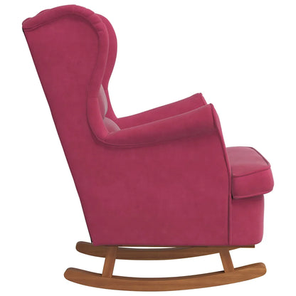Vue de profil du rocking chair rouge vin et de ses patins incurvés en bois.