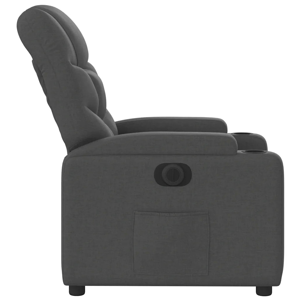 Vue latérale du fauteuil inclinable en tissu noir.