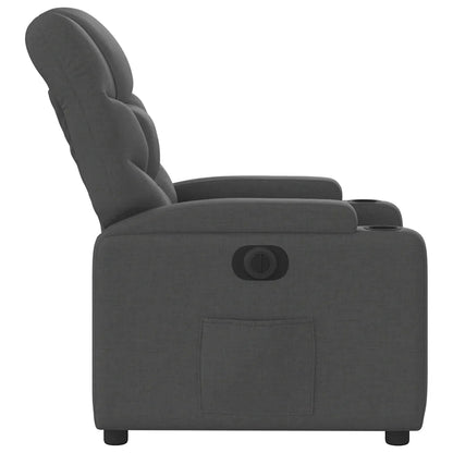 Vue latérale du fauteuil inclinable en tissu noir.